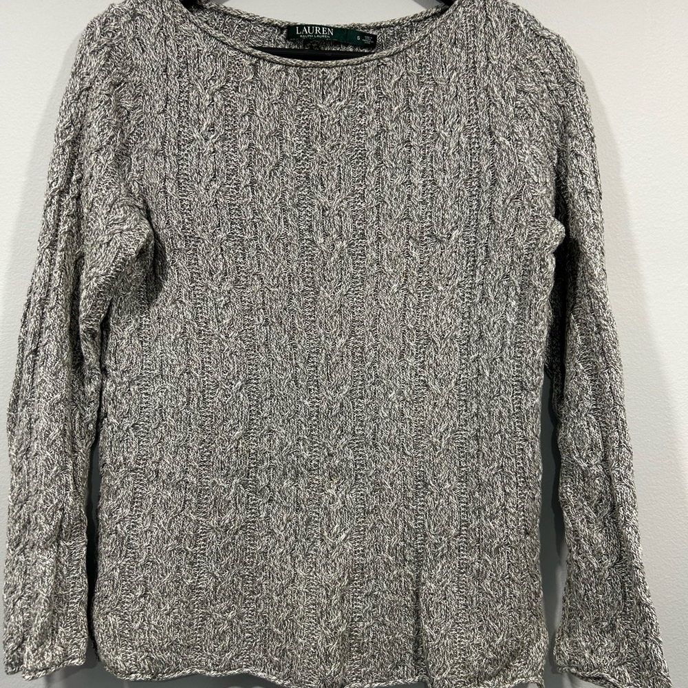 Lauren Ralph Lauren‎ Cable Knit Sweater Pullover Long Sleeve Gray Small